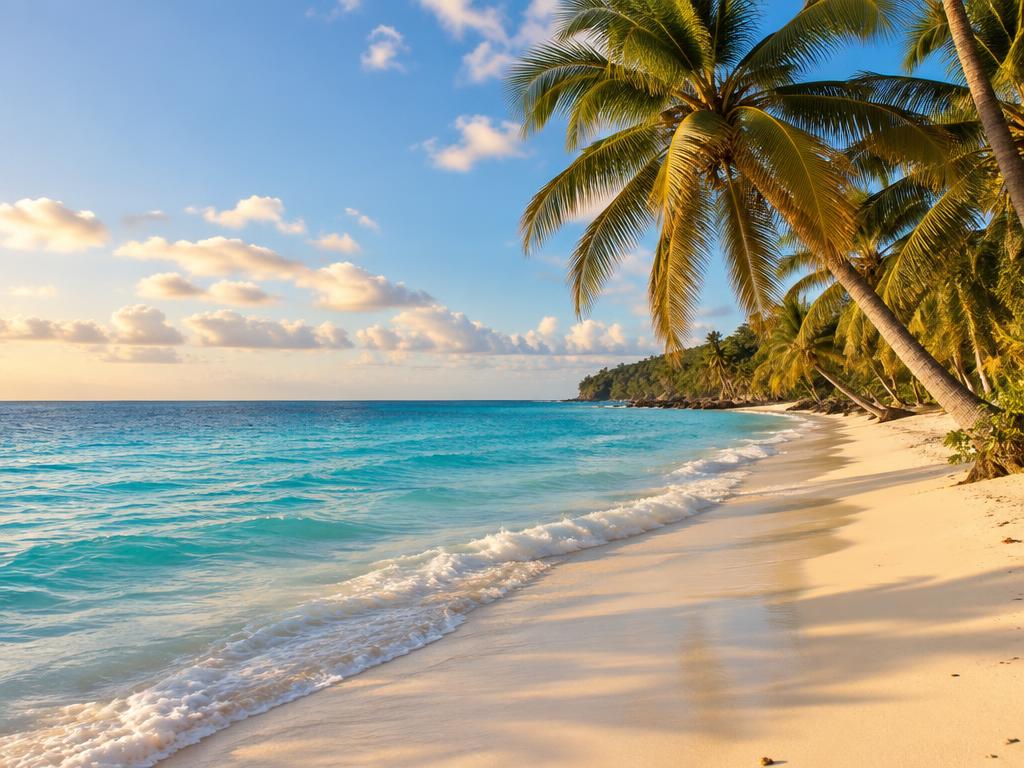 Plage tropicale avec palmiers et eau turquoise